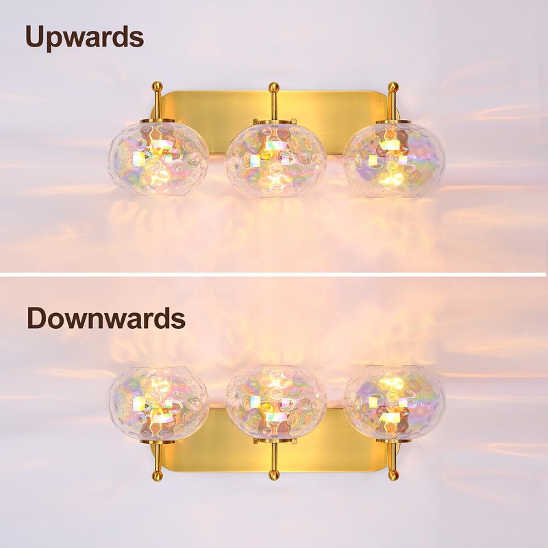 Wrlmfy 23" Brushed Gold Vanity Light Stained Hammered Glass Wall