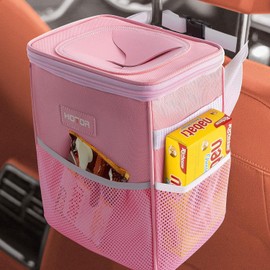 HOTOR Car Trash Can with Lid and Storage Pockets - 100% Leak-Proof Organizer, Waterproof Garbage Can, Multipurpose Trash Bin for Car, 2 Gallons, Pink
