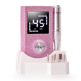 MARSDREAMS Professional Cordless Nail Drill File - 45000 RPM Rechargeable Electric File Kit with 11 Bits for Salon, Travel & Home Gel Acrylic Nails (Glitter Pink)