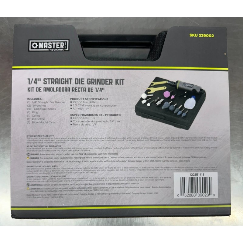 Master Mechanic 1/4" STRAIGHT DIE GRINDER KIT MASTER MECHANIC W/