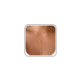Aneneiceera Vintage Layered Gold Y Lariat Necklace Gold Long Chain Y Necklace Thin Chain Wrap Choker Necklace Minimalist Y Drop Necklace Jewelry for Women (2 Layer)