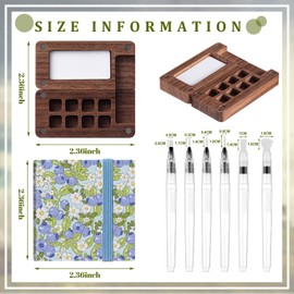 Qilery Mini Portable Watercolor Palette Set Wooden Grid Paint Box Watercolor Paper Sketch Book Brush Pens with Binder Clips for Painters Artists Students Not Include Paint(Blueberry)