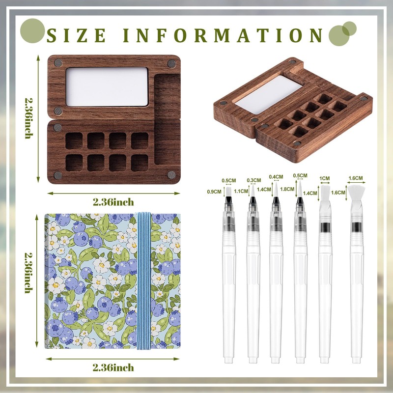 Qilery Mini Portable Watercolor Palette Set Wooden Grid Paint Box