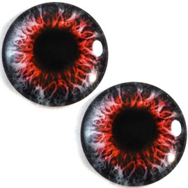 Solid Glass 30mm Red and Black Demon Zombie Glass Cabochon Unique Pair for Art, Sculptures, Props, Masks, Fursuits, Jewelry Making, Taxidermy, and More