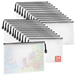 Dorkis 24 Bolsas de Malla con Cierre, 34 x 23 cm Bolsas de Malla con Cremallera para Documentos, Bolsa de Malla de Plástico con Cremaller, Bolsa de Documentos de Plástico Impermeable para Organizar