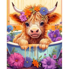 BEAYIOU Cow Diamond Painting Kits for Adults Beginners - Flower Diamond Art Kits for Adults,DIY Round Full Diamond Gem Art Suitable for Home Wall Decor Gifts(11.8x15.7in)