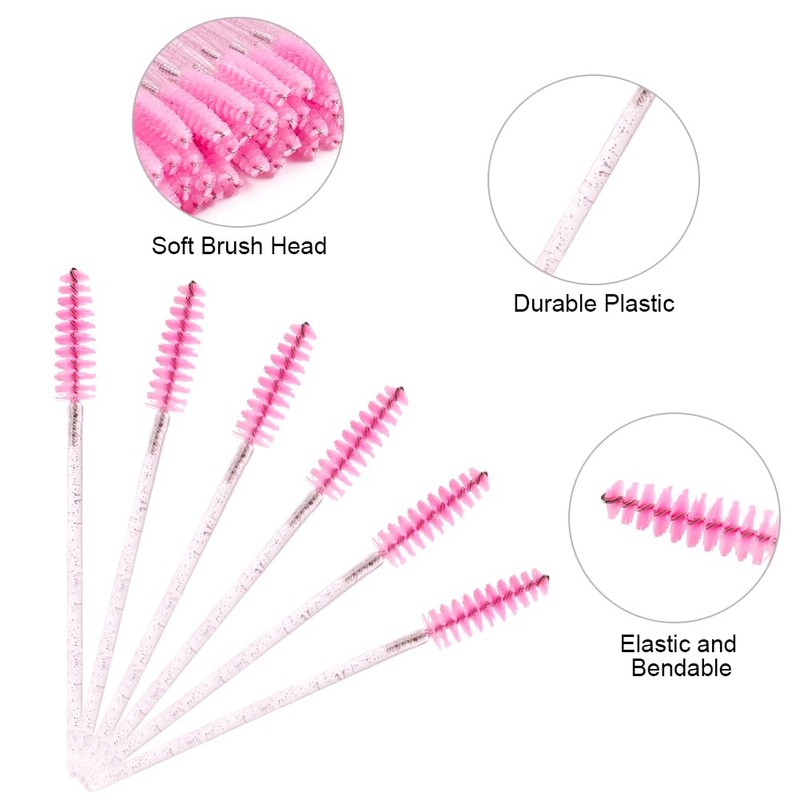 LOPHE Pink Eyelash Brushes, Disposable, Pack of 200 Crystal Eyelash
