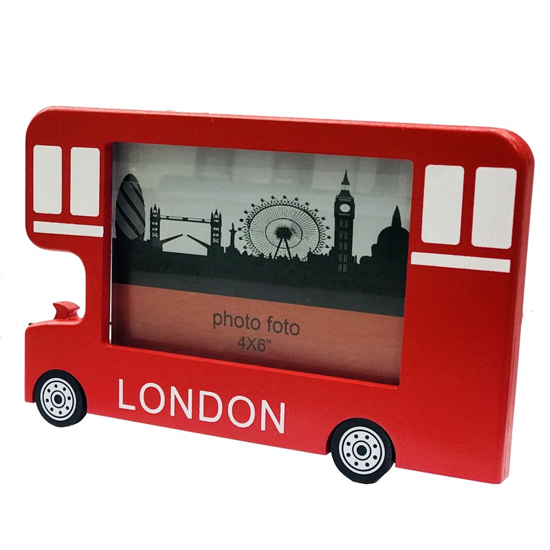 Wooden Bus Photo Frame London England Souvenir Gift 6X4 Inch