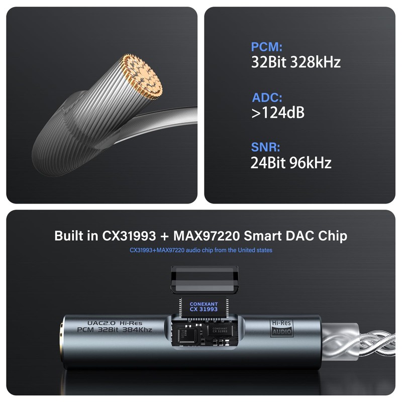 Subynanal USB C to 3.5mm Audio Adapter 32bit/384KHz, USB Type