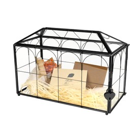 Atzciyr Wedding Glass Cards Box with Slot - 10.26 x 5.91 x 7.99 inch, Envelope Card for Birthday Party Reception Box, Home Tabletop Decor Clear Gold Terrarium with Lock Glass Terrarium