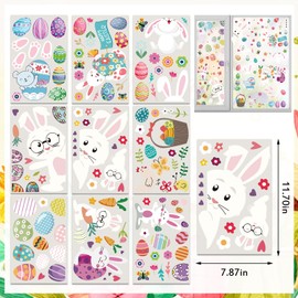 ALIBBON 9 Sheet Easter Window Clings Cartoon Easter Bunny Window Stickers for Glass Easter Eggs Non Adhesive Window Stickers Decals Spring Flower Static Cling for Easter Spring Window Decoration