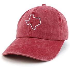 Trendy Apparel Shop Texas State Outline Embroidered Washed Cotton Adjustable Cap - Burgundy