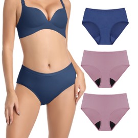 IRISMORII Reusable Adult Incontinence Underwear for Women Bladder Leak Proof Absorbent Panties for Postpartum 3Pack(Blue, Cherry, Cherry, L)