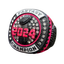 Legacy Rings 2024 Fantasy Football Championship Trophy Ring Women's Bright Pink and Black Premium Award for Fantasy Football League Winner