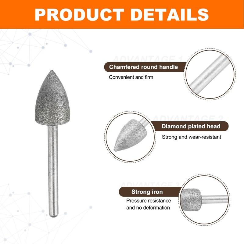 uxcell Diamond Grinding Burrs Drill Bit 1/8 Inch Shank 4/5/6/8/10/12mm