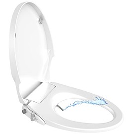 TRIZZI Bidet Toilet Seat for Elongated Toilets Soft Closing Toilet Seat Cover Lid One Key Operation No-Electric Adjustable Water Pressure Aqua Wash Bidet Seat with Double Self-cleaning Nozzle Bidet