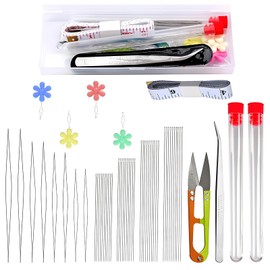 60 Pieces Bead Needles Set, 4 Sizes Large Eye Seed Bead Needles Long Straight Bead Needles, Foldable Jewelry Making Bead Needle Set for DIY Crafts Necklaces Bracelets