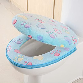 Toilet Seat Cover Set Soft Coral Fleece Washable Toilet Seat Lid Cover Pad Toilet Mat Cushion Toilet Seat Cover Pads Cushion (Blue)