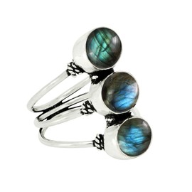 925 Silver Plated 8.65Cts Natural Labradorite Ring Size 7 For Women, August Birthstone Ring Jewelry Gift For Women Mom Wife