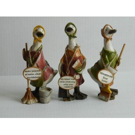 Humorous Duck Figurines - Cleaning Ducks and Funny Captions - Set of 3 Shabby Chic Ornaments