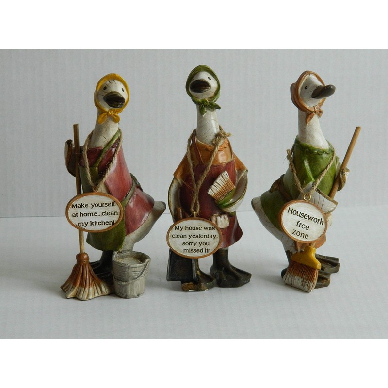 Humorous Duck Figurines - Cleaning Ducks and Funny Captions -