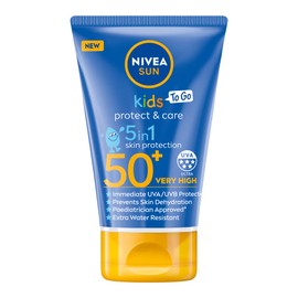 Nivea Sun NIVEA SUN Kids Protect and Care SPF 50+ To Go Lotion (50 ml), wasserfester Sonnenschutz, Sonnencreme für Kinder bietet hochwirksamen UVB- und 5-Sterne-UVA-Schutz
