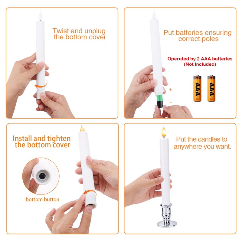 Bolamp LED Flameless Window Candles with Remote Timer Sliver Base
