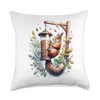 Squirrel in bird feeder- happy diner Throw Pillow