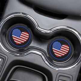 GAOLAOSY 2PCS Car Cup Holder Coasters, 2.75 Inch American Flag Non-Slip Shockproof Insert Drink Mat, Vehicle Interior Decoration Accessories for Women Men (Black)
