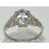 Luxurious Solid Sterling Silver Natural Aquamarine Womens Solitaire Engagment Ring