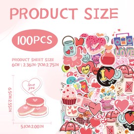 100PCS Love Stickers Heart Shaped Pink Stickers Cute Heart Stickers Love Waterproof Scrapbooking Stickers Decorations Set for Laptop,Computer,Luggage,Skateboard,Water Bottles and Scrapbook