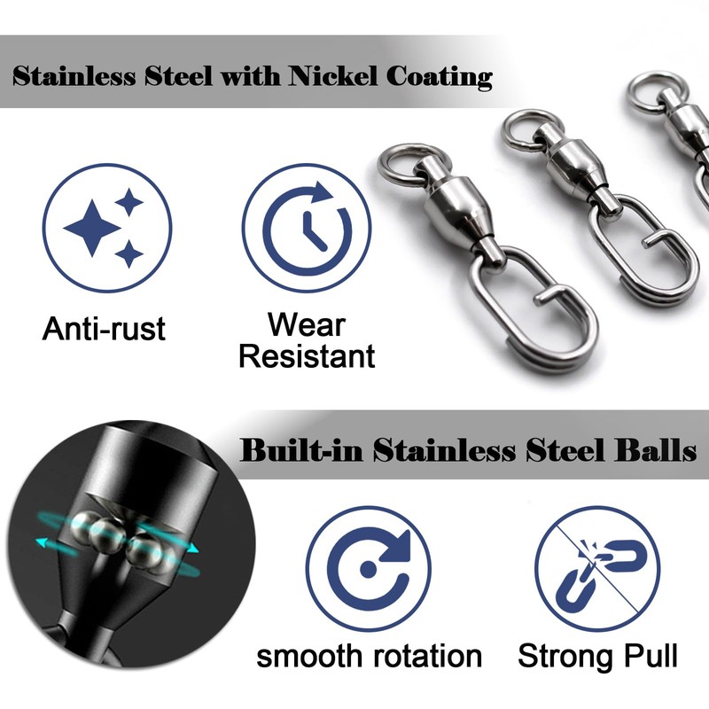 FishTrip Ball Bearing Swivel with Oval Split Rings
