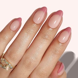Short Press on Nails Almond | GJZEZ Soft Gel Dusty Rose Pink French Tip Fake Nails with Natural Base, Salon Like Natural Fit Glue On False Nail -16 Sizes - 32 Reusable Nail Kit with Glue, Mauvelous