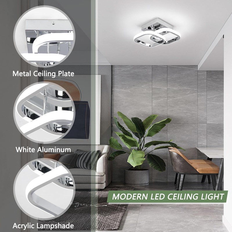 EIDISUNY LED Ceiling Light Modern Ceiling Lamp Silver Square Simple