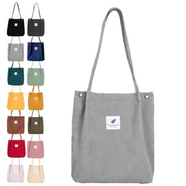 Penguinfly Tote Bag for Women, Large Capacity, A4 Commuting/School, Shoulder Bag, Plain, Shoulder Strap, Corduroy, Stylish, Simple, Canvas, Lightweight, All Seasons, gray (light gray)