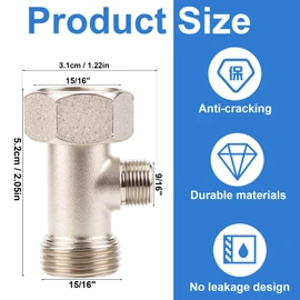 BOXOB Bidet T Adapter, 7/8"x7/8x3/8" 3 Way Adapter or Tee with Gasket Toilet Tap Splitter Shower Head Valve Bidet Attachment for RV and Toilet Diverter Hose Connector