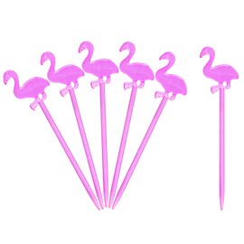yueton 100 púas de plástico con forma de flamenco rosa para aperitivos, púas de plástico para decoración de fiestas tropicales