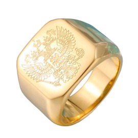 SINLEO Men's Stainless Steel Vintage Knight Russian Double Eagle Signet Ring Square High Polished Gold Size 9
