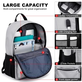 High School & College Backpack for Students - 17.3 Inch Large Laptop Bookbag with Compartments - Sturdy Computer Backpack for Men, Women, Teens, Boys & Girls, Grey