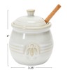 Creative Co-Op Farmhouse Embossed Stoneware Honey Pot with Wood Honey