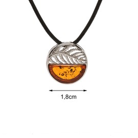 Artisana-Schmuck Amber Pendant with Leather Cord Made of Amber and Rhodium-Plated 925/000 Sterling Silver, Rhodium-plated 925/000 sterling silver Baltic Amber goat leather strap, Amber