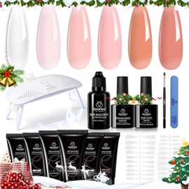 Beetles Poly Nail Extension Gel with Uv Light Starter Kit- 6 Colors Clear Nude Pink Neutral Colors All In One Kit Poly Nails Gel Set Builder Hybrid Jelly Gel with Base Top Coat Set DIY Christmas Gift