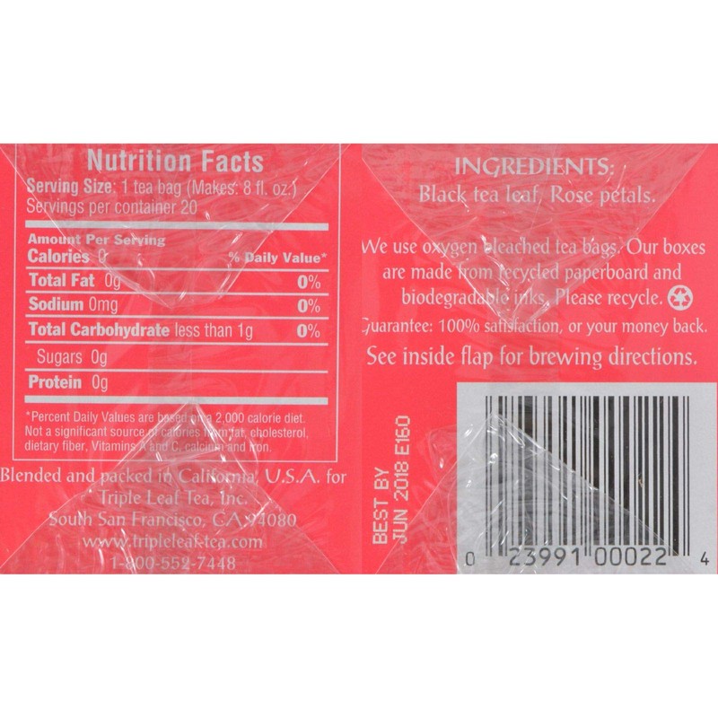 Triple Leaf Tea Rose Black Tea - 20 bags per