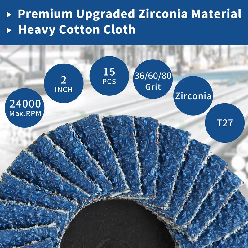 TSOAPX 15 PCS Flap Disc Set, 2" Zirconia Blue Flat