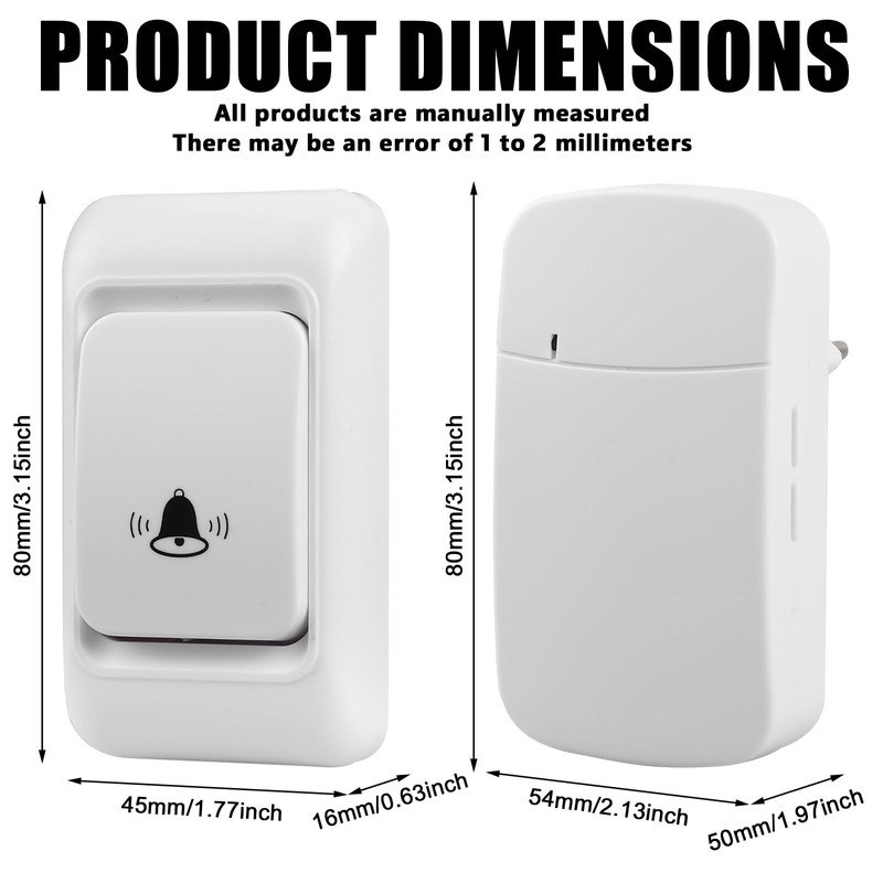 Wireless Bell Set, 150 m Range Doorbell Wireless Set Waterproof