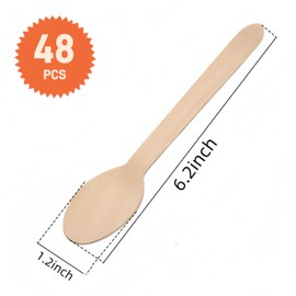 48 Pieces Disposable Wooden Cutlery Spoons,6.25" Biodegradable Compostable Wooden Spoons