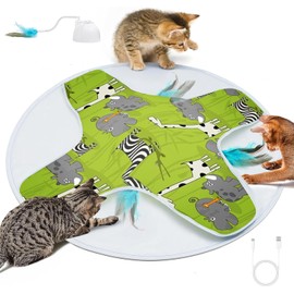 LONGJUMP Cat Toys, Cat Toys for Indoor Cats, Moving Concealed Feathers, Interactive Kitten Toys for Bored Indoor Adult Cats, Motion Activated, USB Rechargeable