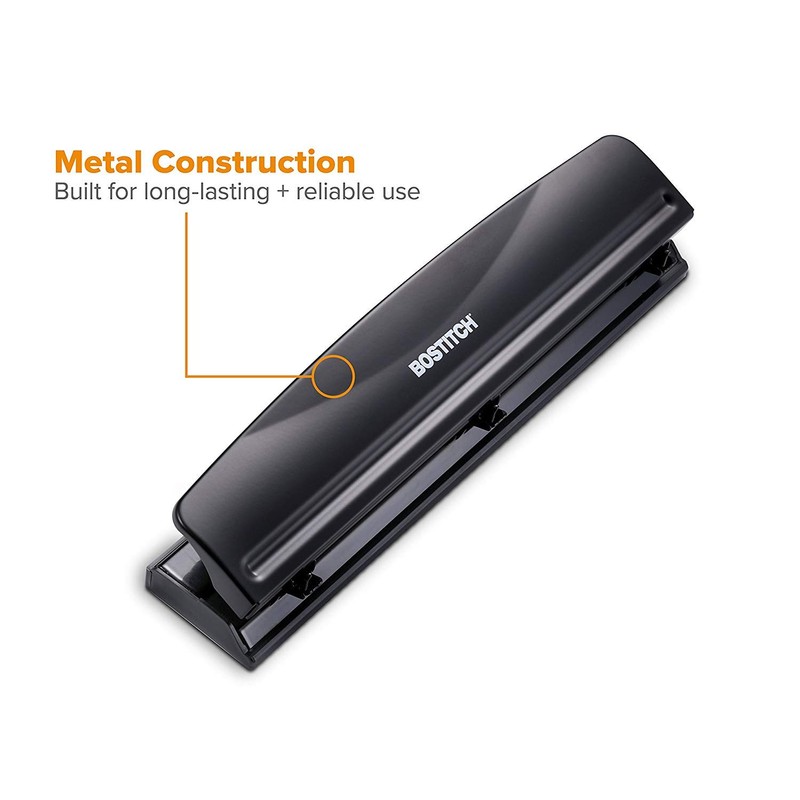 Bostitch Office 3 Hole Punch, Durable Metal,Rubber Base, 12 Sheets,