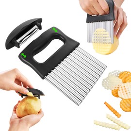 HHuanwfer Crinkle Cutter Knife Stainless Steel Crinkle Wavy Chopper Cutter French Fry Slicer Potato Carrot Chip Vegetable.