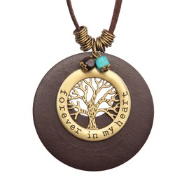 GelConnie Brown Leather Necklace for Women Tree Of Life Leather Wood Necklace Long Rope Sweater Necklace Boho Choker Necklace